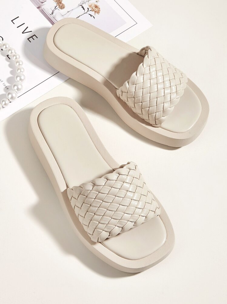 Braided Flatform Mules - Beige - View 1