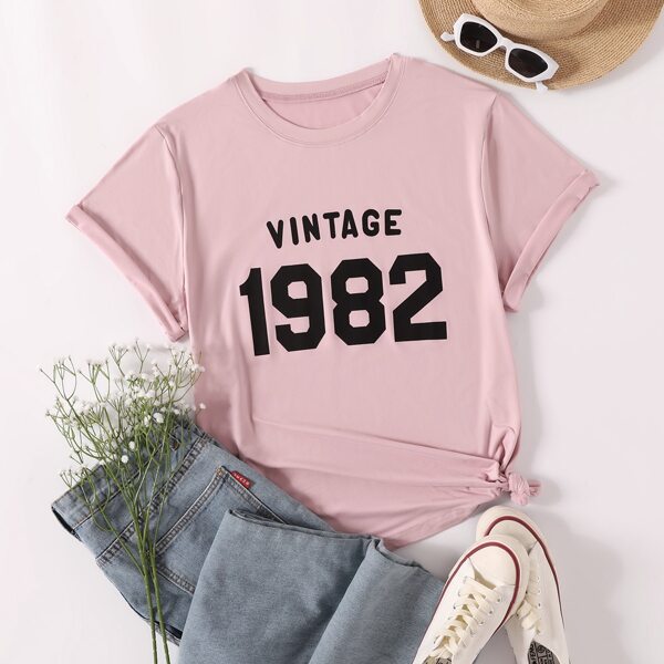 

Plus Letter & Number Print Tee, Baby pink