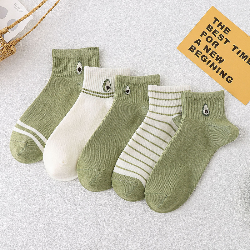 

5pairs Avocado Graphic Ankle Socks, Multicolor