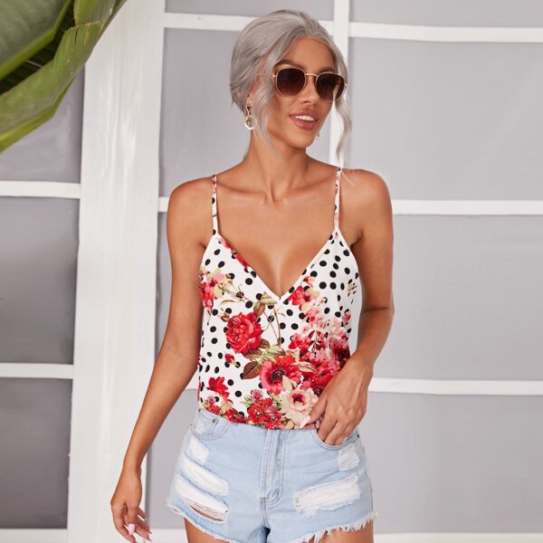 

Floral & Polka Dot Cami Top, Multicolor