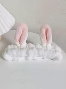 1 件兔耳朵弹性沐浴头带，可爱白色面部化妆头带，适合女士女孩浴室装饰夏季