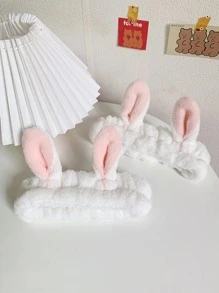 1 件兔耳朵弹性沐浴头带，可爱白色面部化妆头带，适合女士女孩浴室装饰夏季