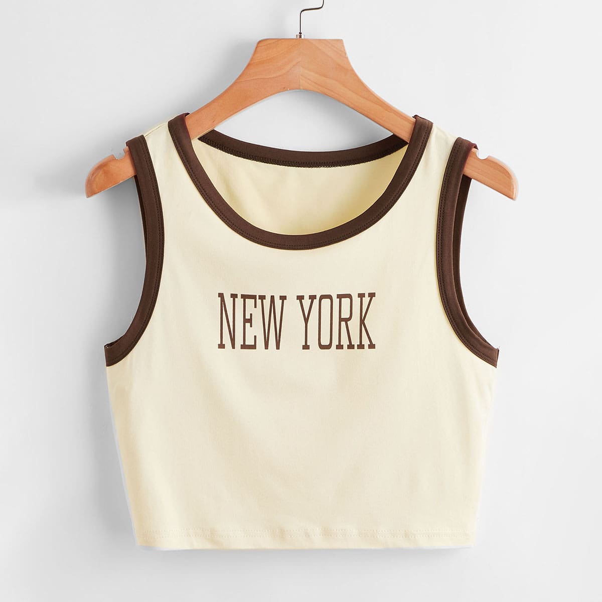 

Letter Contrast Binding Tank Top, Beige