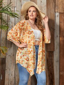 Kimono con estampado floral - Amarillo - Ver 3