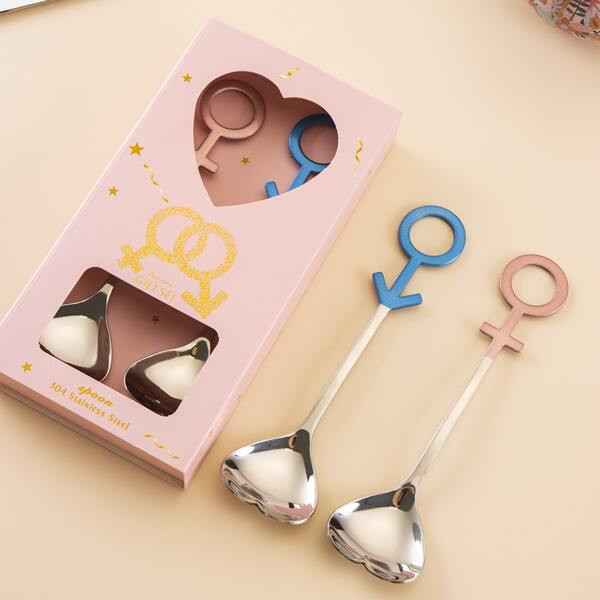 

2pcs Heart Design Spoon, Multicolor