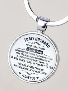 字母圖案圓形吊墜鑰匙扣 - 白色 - 查看 3