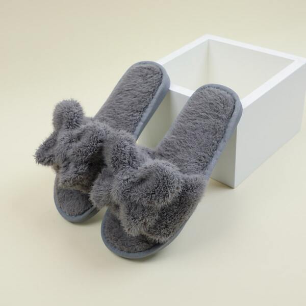 

Minimalist Bow Decor Fluffy Slippers, Dark grey