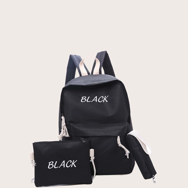 

3pcs Letter Graphic Backpack Set, Black