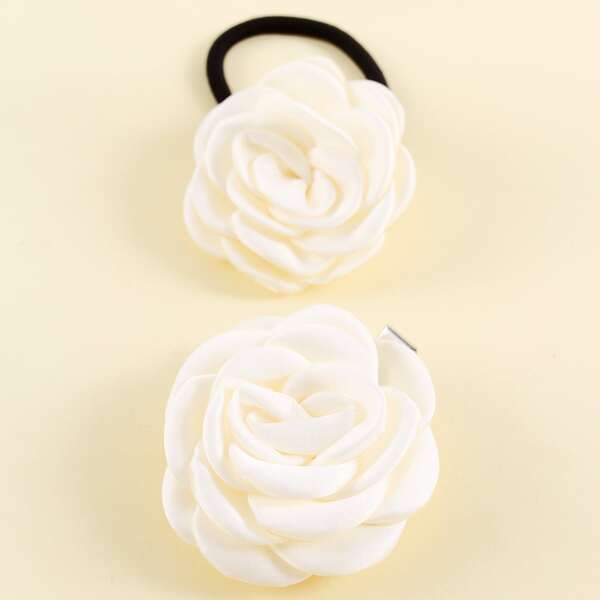 

Flower Decor Hair Tie & Hair Clip, Beige