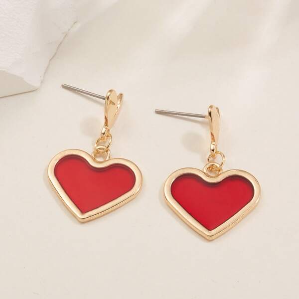 

Heart Drop Earrings, Red