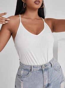 Top de tirantes de talla grande Canalé Liso Casual - Blanco - Ver 1