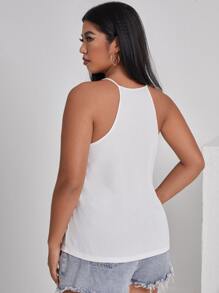 Top de tirantes de talla grande Canalé Liso Casual - Blanco - Ver 2