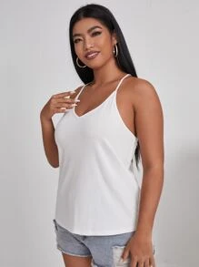 Top de tirantes de talla grande Canalé Liso Casual - Blanco - Ver 3