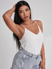 Top de tirantes de talla grande Canalé Liso Casual - Blanco - Ver 5