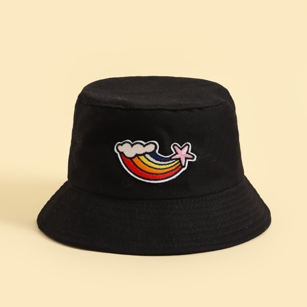 

Toddler Kids Rainbow Embroidered Bucket Hat, Black