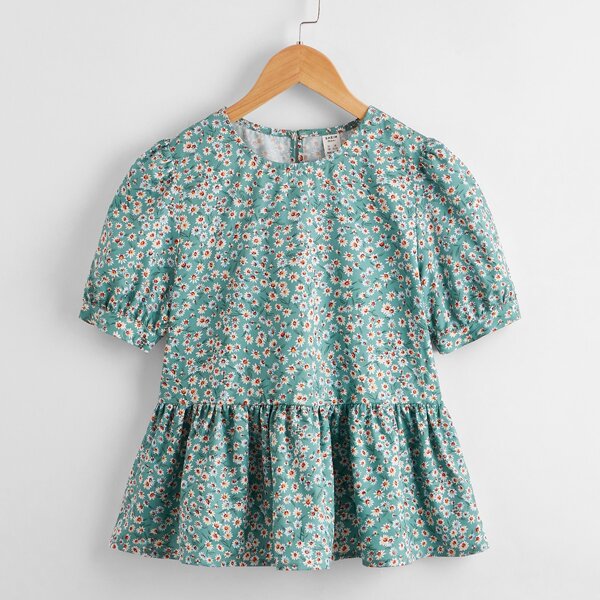 

Teen Girls Puff Sleeve Ditsy Floral Peplum Top, Multicolor