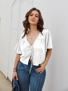SHEIN LUNE Plus Size Women Tops Simpul Plain Casual - Putih - View 4