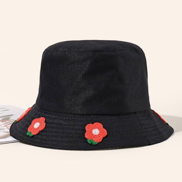 

Floral Embroidery Bucket Hat, Black