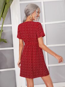 SHEIN Allover Heart Print Dress - Burgundy - View 2