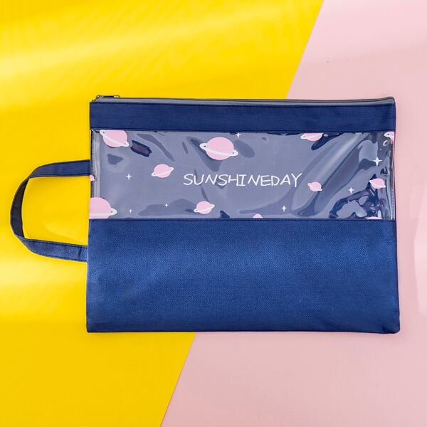 

Planet Print File Bag, Navy blue