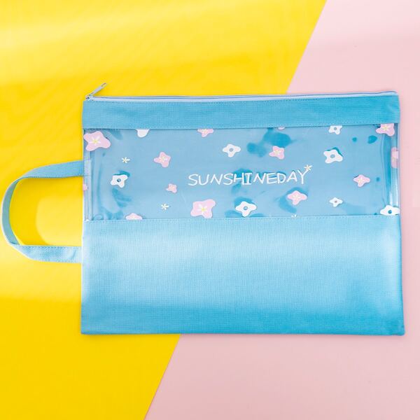 

Flower Print File Bag, Blue