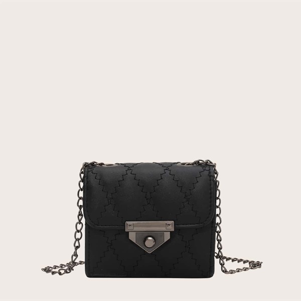 

Metal Lock Quilted Chain Crossbody Bag, Black