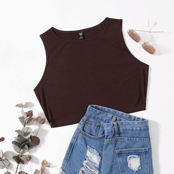 

Plus Solid Crop Tank Top, Chocolate brown