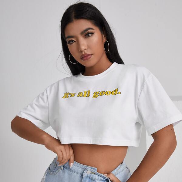 

Plus Drop Shoulder Slogan Graphic Tee, White