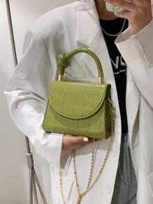 New Arrival Minimalist Color Chain Crossbody Bag Casual Crocodile-Patterned Geometric Women's Handbag Fashion Stone-Patterned Shoulder Bag Gift For Matching, Bag, Gifts, Outfit, Perfect For Dress, Wedding Dress, Formal Dresses For Women, Prom Dress, Dress, Birthday Dress,