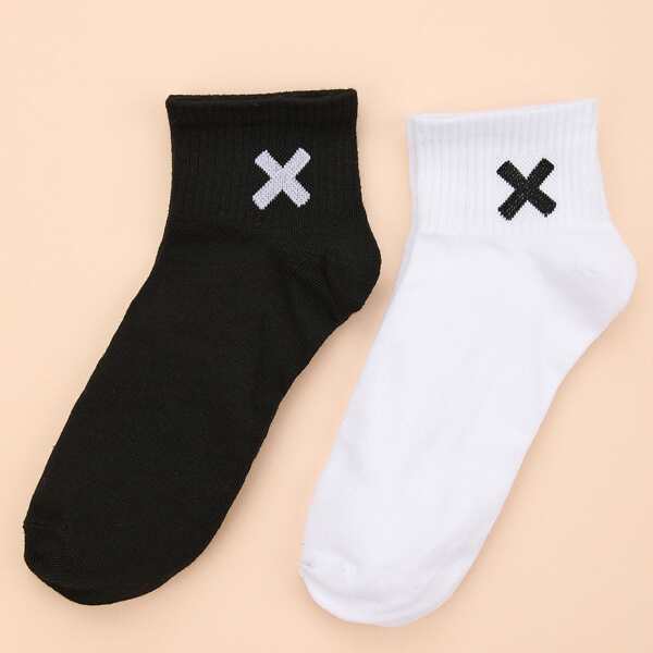 

2pairs Letter Graphic Socks, Multicolor