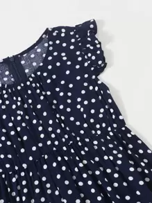 Girls Polka Dot Layered Dress - Navy Blue - View 4