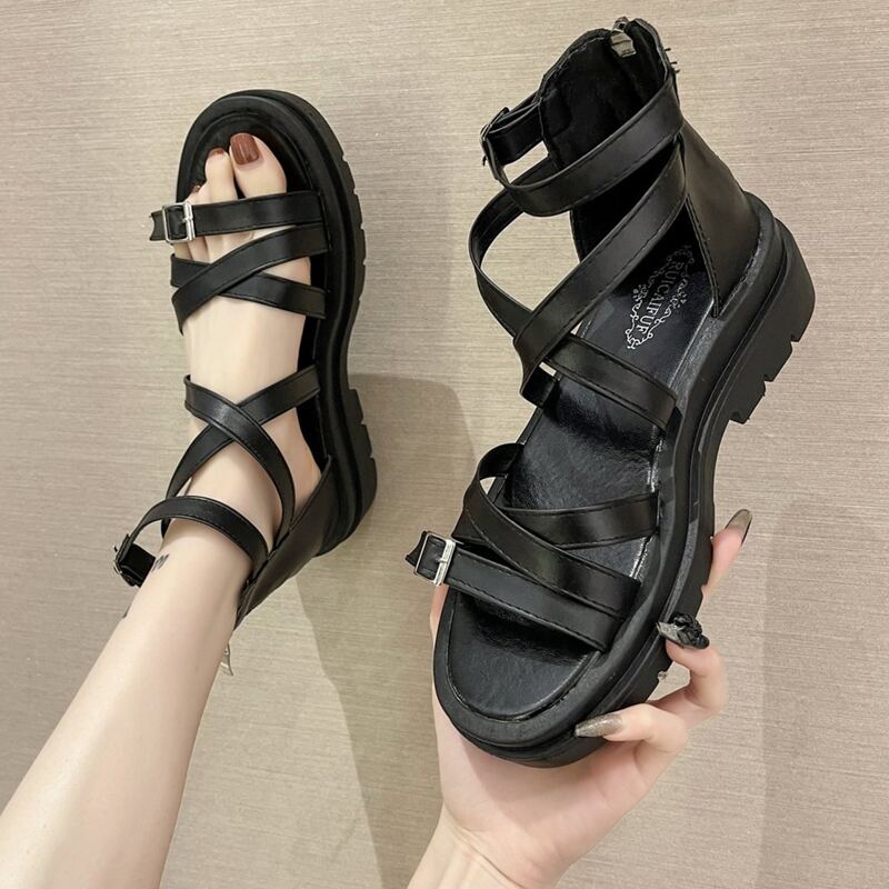 

Cross Strap Open Toe Sandals, Black