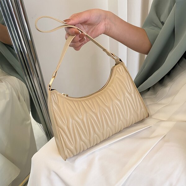 

Minimalist Quilted Shoulder Bag, Khaki