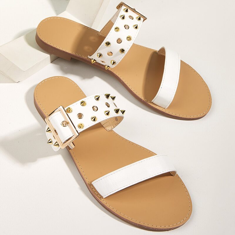 

Studded Double Band Sandals, White