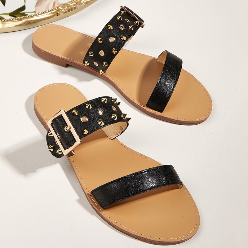 

Studded Double Band Sandals, Black