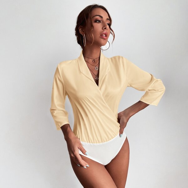 

Surplice Front Shawl Collar Bodysuit, Yellow