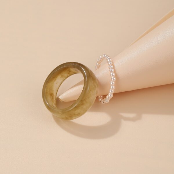 

2pcs Faux Pearl Decor Ring, Multicolor