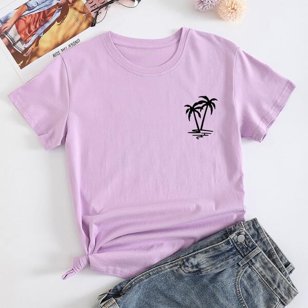 

Tropical Print Short Sleeve Tee, Lilac purple