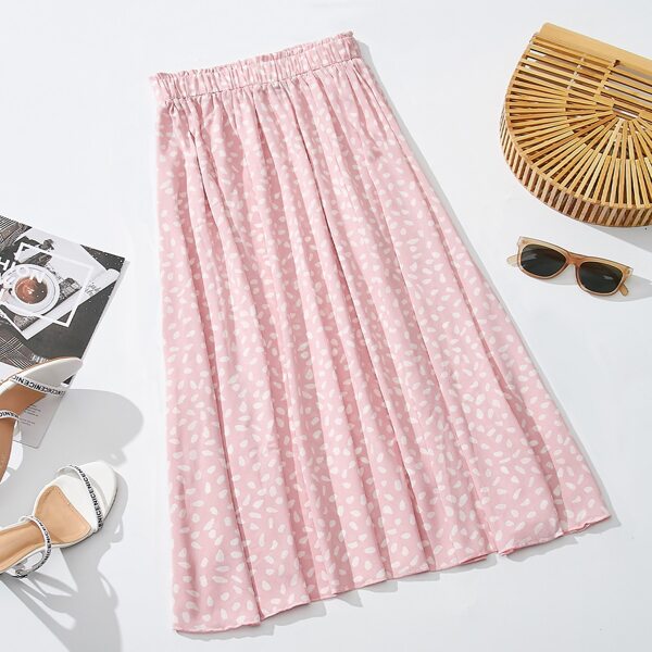 

Allover Print High Waist Flared Skirt, Baby pink