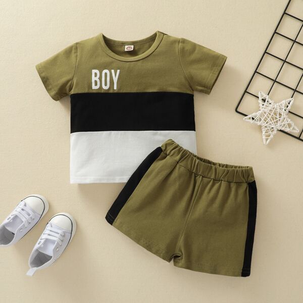 

Baby Boy Cut And Sew Letter Graphic Tee With Shorts, Multicolor