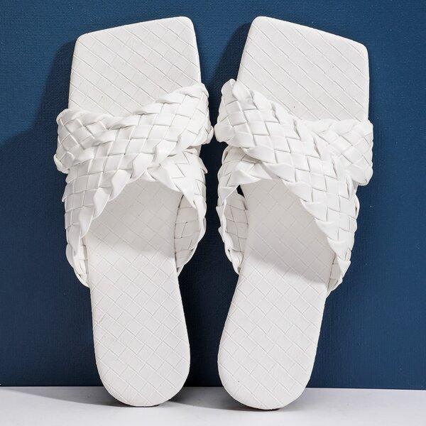 

Braided Slide Sandals, White