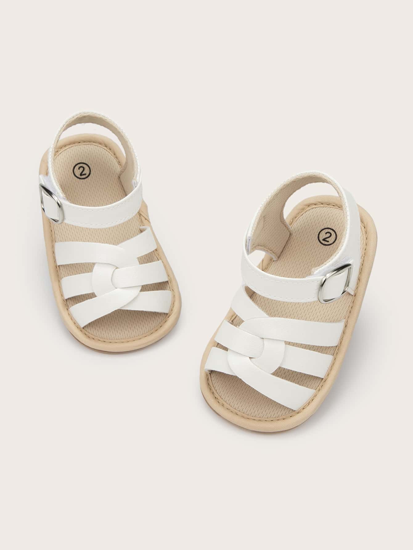 1對寶寶女孩白色編織紋帶涼鞋