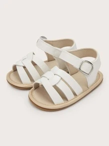1對寶寶女孩白色編織紋帶涼鞋