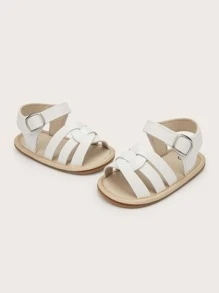 1對寶寶女孩白色編織紋帶涼鞋