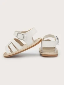 1對寶寶女孩白色編織紋帶涼鞋