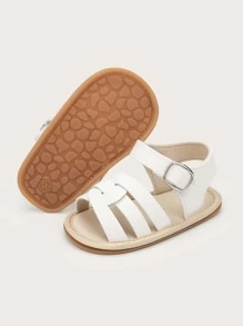 1對寶寶女孩白色編織紋帶涼鞋