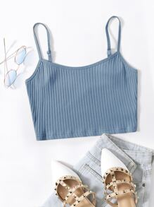 SHEIN EZwear 羅紋針織短版吊帶上衣 - 霧霾藍 - 查看 1