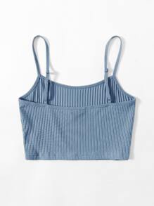 SHEIN EZwear 羅紋針織短版吊帶上衣 - 霧霾藍 - 查看 2