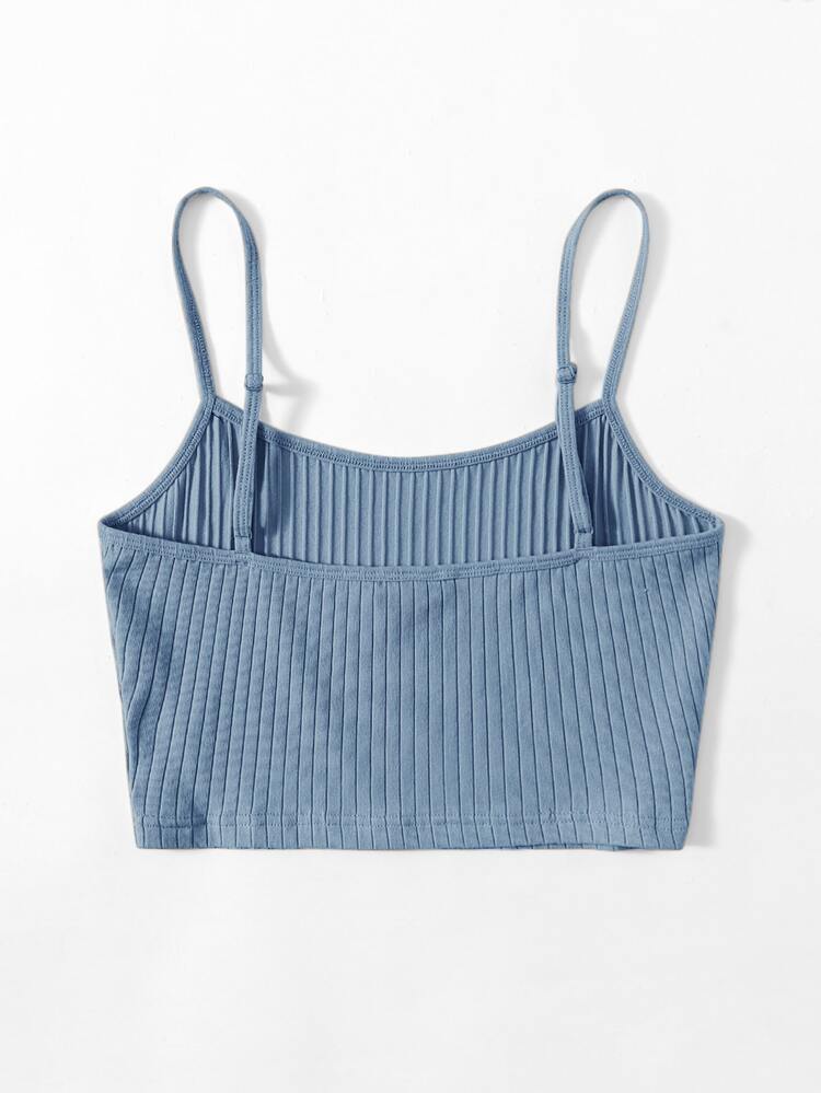 SHEIN EZwear Rib-knit Crop Cami Top - Dusty Blue - View 2