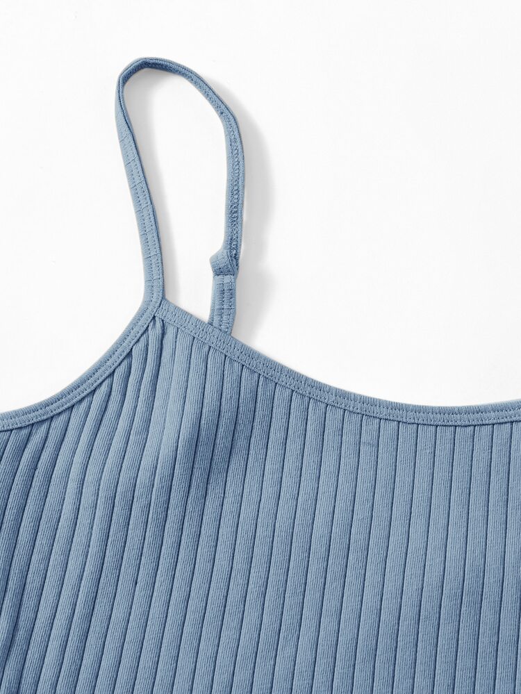 SHEIN EZwear Rib-knit Crop Cami Top - Dusty Blue - View 3